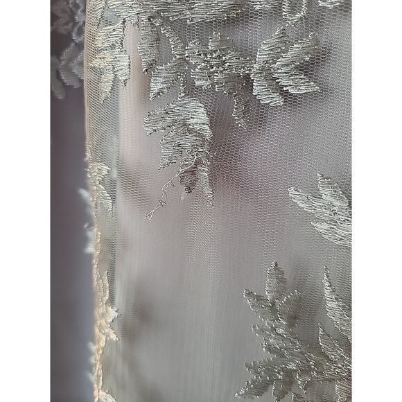 Lauren Ralph Lauren Evening Gown 12 Silver Gray Embroidered Mesh V-Neck Y2K NWT - Picture 10 of 16